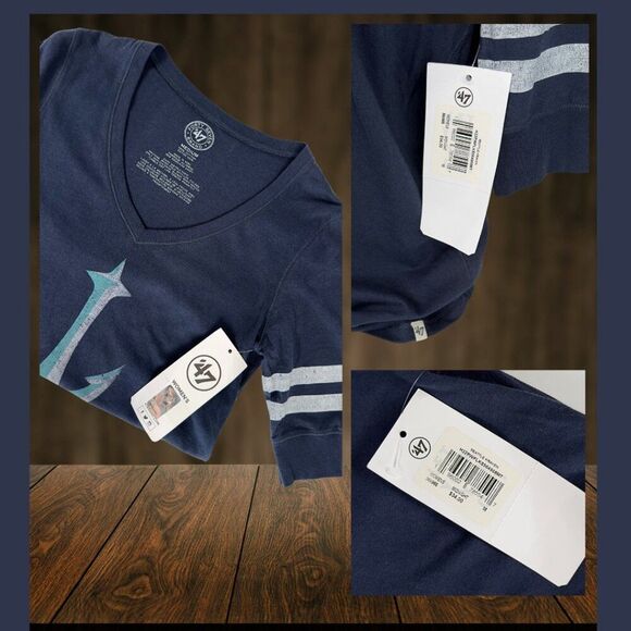 Seattle Kraken '47 Women's Flanker Stripes Half-Sleeve V-Neck T-Shirt (NWT) Sz.M - Picture 5 of 5